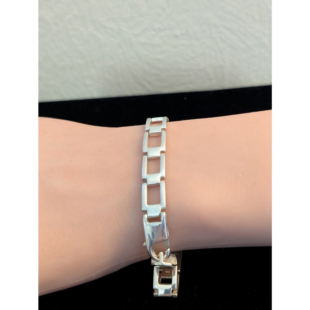 925 Sterling Silver Open  Rectangular Link Large Lobster Claw Clasp Bracelet